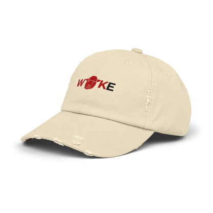 Unisex Distressed Cap with 'WOKE' Design, Trendy Fashion Accessory, Gift for Social Activists, Casual Wear, Summer Style, Vintage Vibe