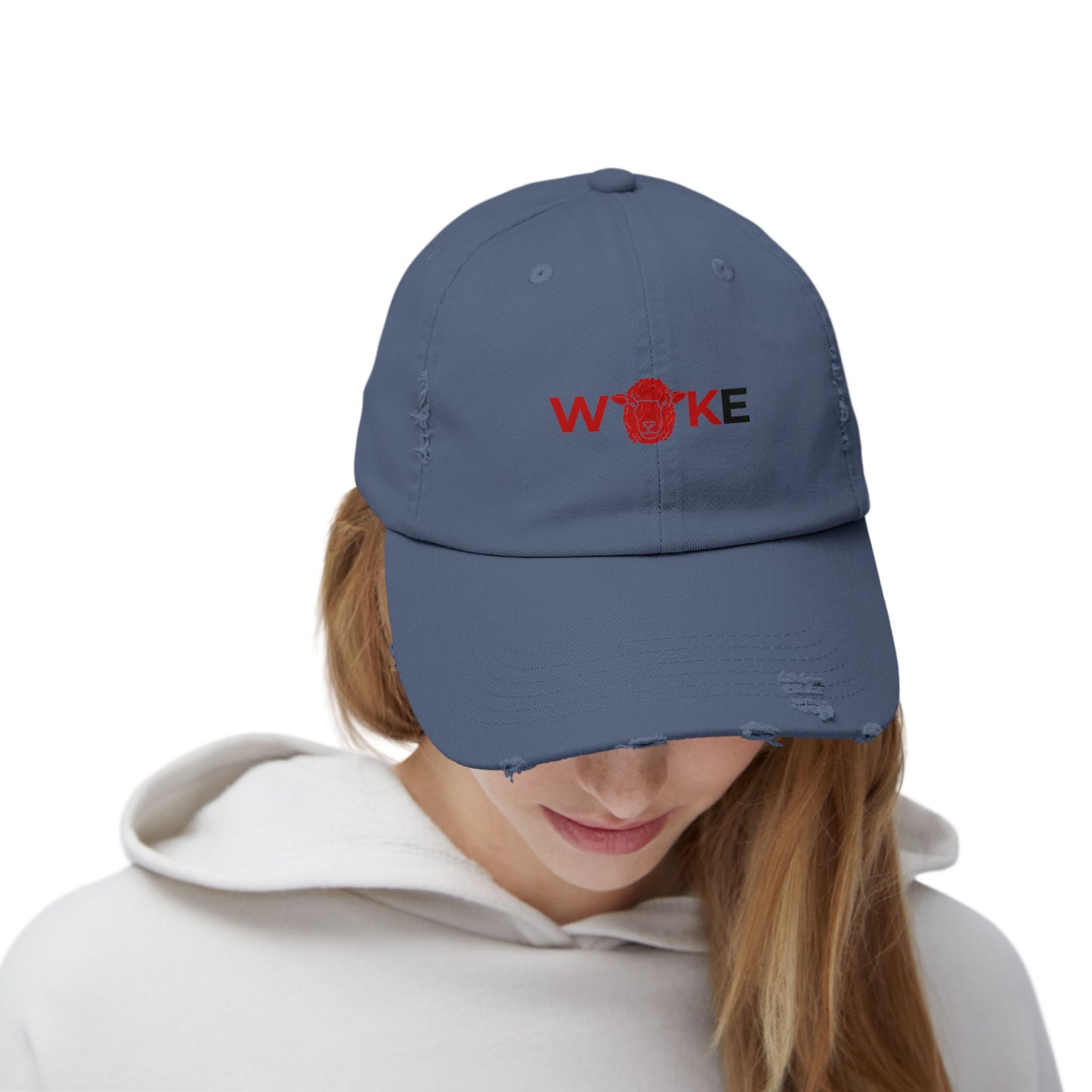 Unisex Distressed Cap with 'WOKE' Design, Trendy Fashion Accessory, Gift for Social Activists, Casual Wear, Summer Style, Vintage Vibe