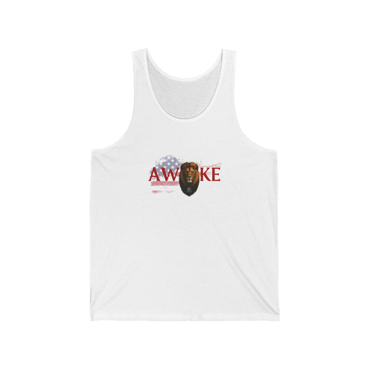 Patriotic Unisex Jersey Tank - 'AWAKE' Design, Summer Wear, Independence Day, Gift for Veterans, Casual Exercise Top