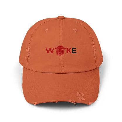 Unisex Distressed Cap with 'WOKE' Design, Trendy Fashion Accessory, Gift for Social Activists, Casual Wear, Summer Style, Vintage Vibe