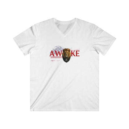Awake Lion V-Neck Tee for Men, Casual Wear, Gift for Him, Patriotic Shirt, Summer Fashion, Statement Tee