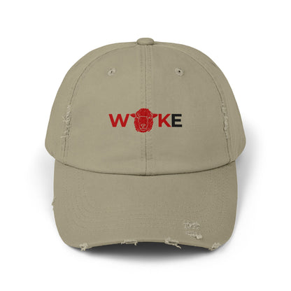 Unisex Distressed Cap with 'WOKE' Design, Trendy Fashion Accessory, Gift for Social Activists, Casual Wear, Summer Style, Vintage Vibe