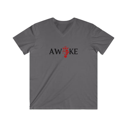Men's V-Neck Tee Shirt - AWAKE Graphic, Casual Fashion, Gift for Him, Comfortable Summer Wear, Everyday Style