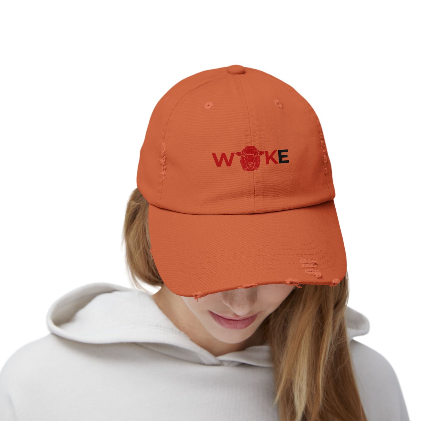 Unisex Distressed Cap with 'WOKE' Design, Trendy Fashion Accessory, Gift for Social Activists, Casual Wear, Summer Style, Vintage Vibe