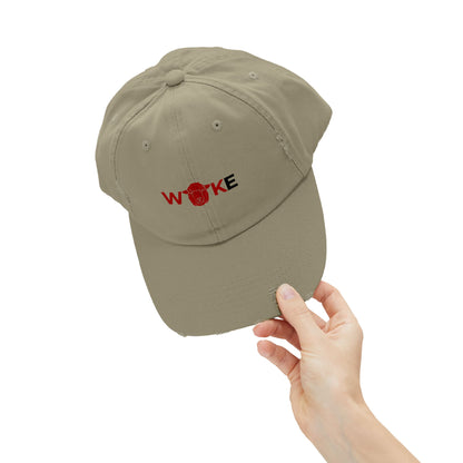 Unisex Distressed Cap with 'WOKE' Design, Trendy Fashion Accessory, Gift for Social Activists, Casual Wear, Summer Style, Vintage Vibe