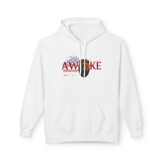 Awake Patriotic Fleece Hoodie | Unisex Cozy Sweatshirt for Independence Day, Gift for Him, Her, Comfort Wear