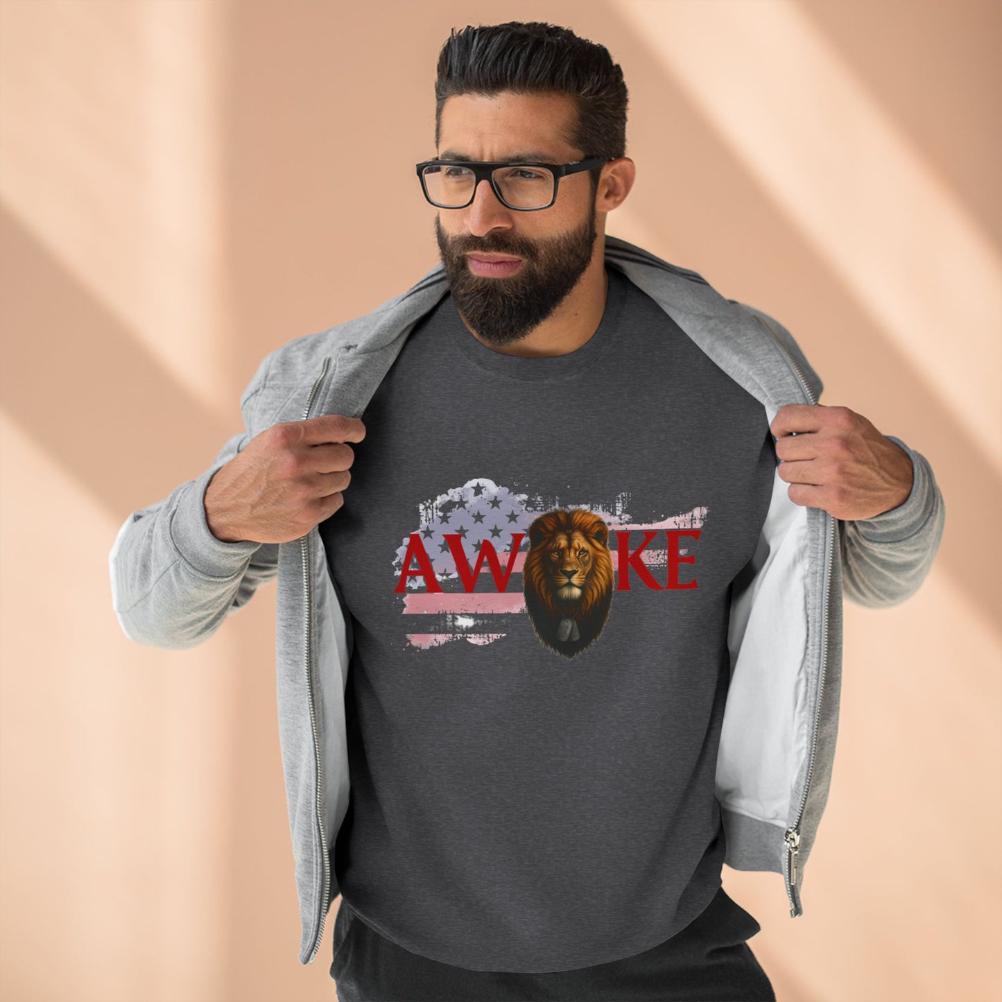 Awake Lion Unisex Crewneck Sweatshirt | Cozy Fashion, Gift for Him/Her, Casual Wear, Animal Lover Gift