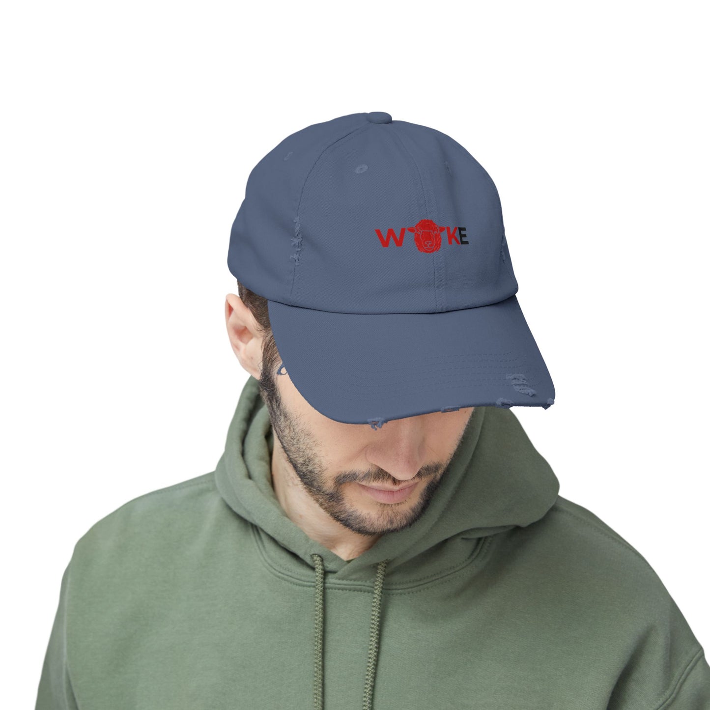Unisex Distressed Cap with 'WOKE' Design, Trendy Fashion Accessory, Gift for Social Activists, Casual Wear, Summer Style, Vintage Vibe