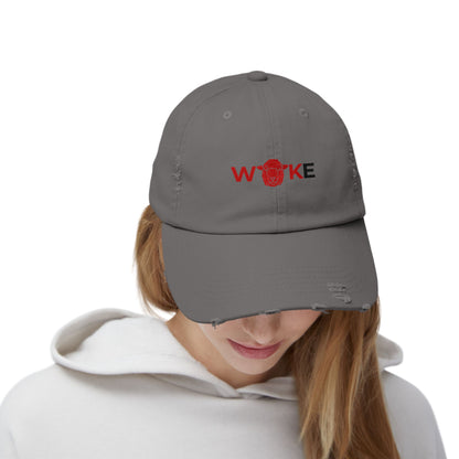 Unisex Distressed Cap with 'WOKE' Design, Trendy Fashion Accessory, Gift for Social Activists, Casual Wear, Summer Style, Vintage Vibe