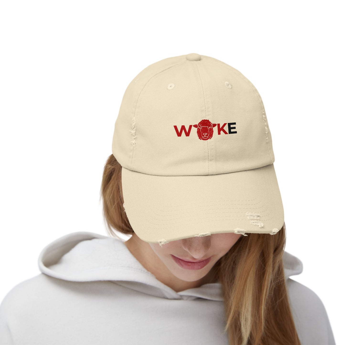 Unisex Distressed Cap with 'WOKE' Design, Trendy Fashion Accessory, Gift for Social Activists, Casual Wear, Summer Style, Vintage Vibe