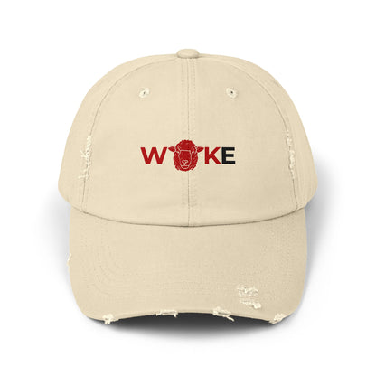 Unisex Distressed Cap with 'WOKE' Design, Trendy Fashion Accessory, Gift for Social Activists, Casual Wear, Summer Style, Vintage Vibe