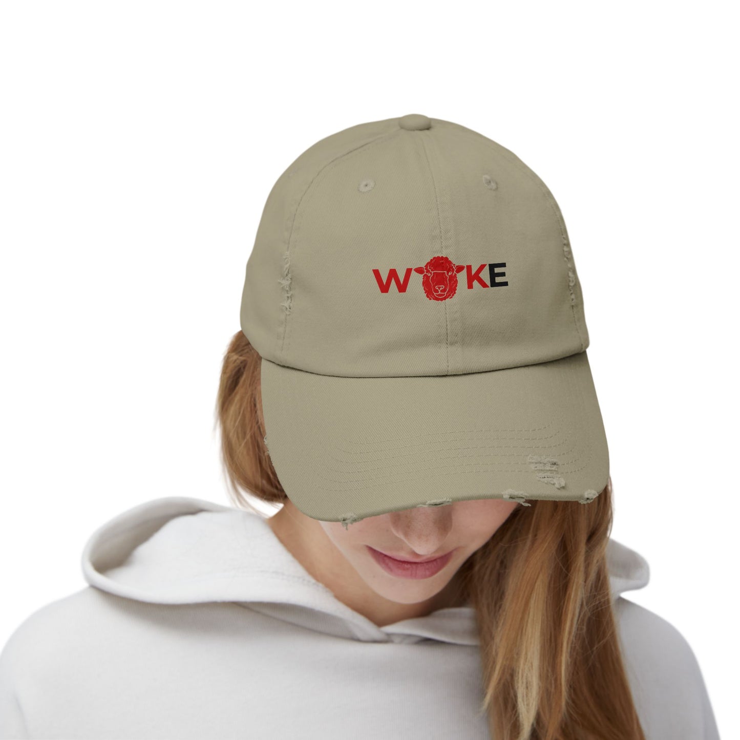 Unisex Distressed Cap with 'WOKE' Design, Trendy Fashion Accessory, Gift for Social Activists, Casual Wear, Summer Style, Vintage Vibe