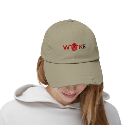 Unisex Distressed Cap with 'WOKE' Design, Trendy Fashion Accessory, Gift for Social Activists, Casual Wear, Summer Style, Vintage Vibe