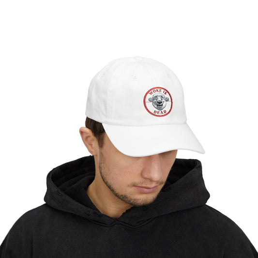 Stylish WOKE IS DEAD Dad Cap, Trendy White Dad Hat, Casual Fashion Accessory, Gift for Fathers Day, Summer Outing Hat