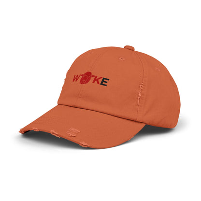 Unisex Distressed Cap with 'WOKE' Design, Trendy Fashion Accessory, Gift for Social Activists, Casual Wear, Summer Style, Vintage Vibe