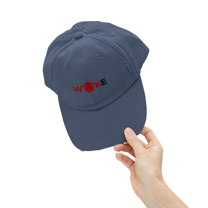 Unisex Distressed Cap with 'WOKE' Design, Trendy Fashion Accessory, Gift for Social Activists, Casual Wear, Summer Style, Vintage Vibe