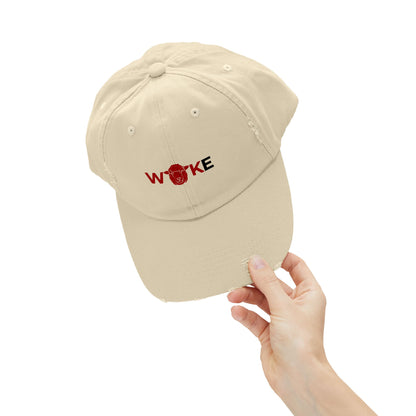 Unisex Distressed Cap with 'WOKE' Design, Trendy Fashion Accessory, Gift for Social Activists, Casual Wear, Summer Style, Vintage Vibe