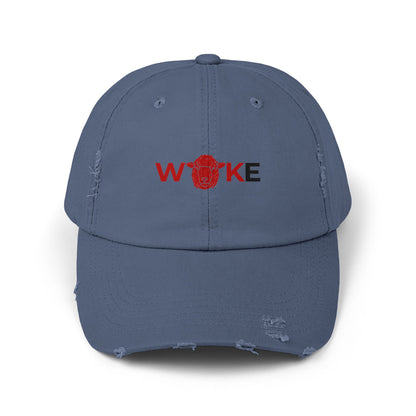 Unisex Distressed Cap with 'WOKE' Design, Trendy Fashion Accessory, Gift for Social Activists, Casual Wear, Summer Style, Vintage Vibe