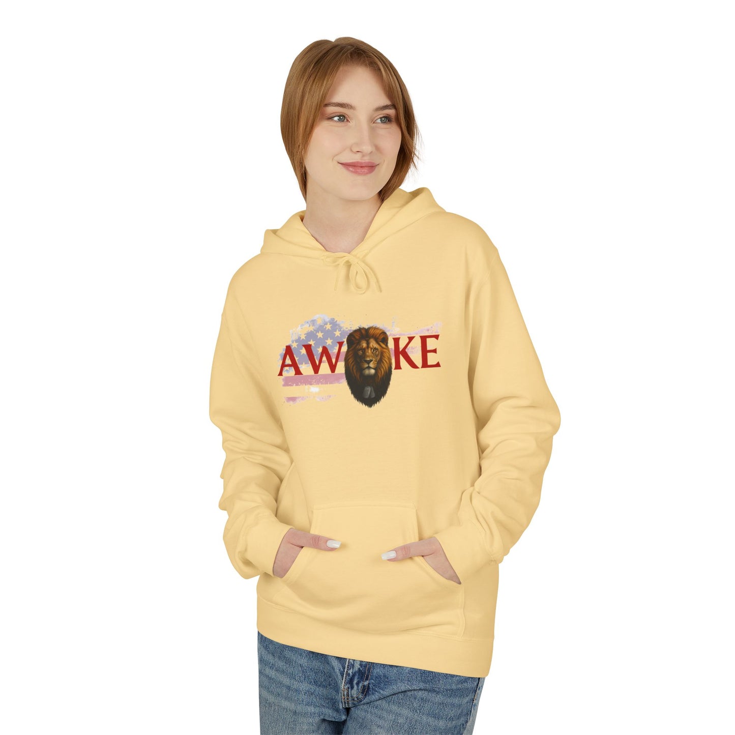 Awake Patriotic Fleece Hoodie | Unisex Cozy Sweatshirt for Independence Day, Gift for Him, Her, Comfort Wear