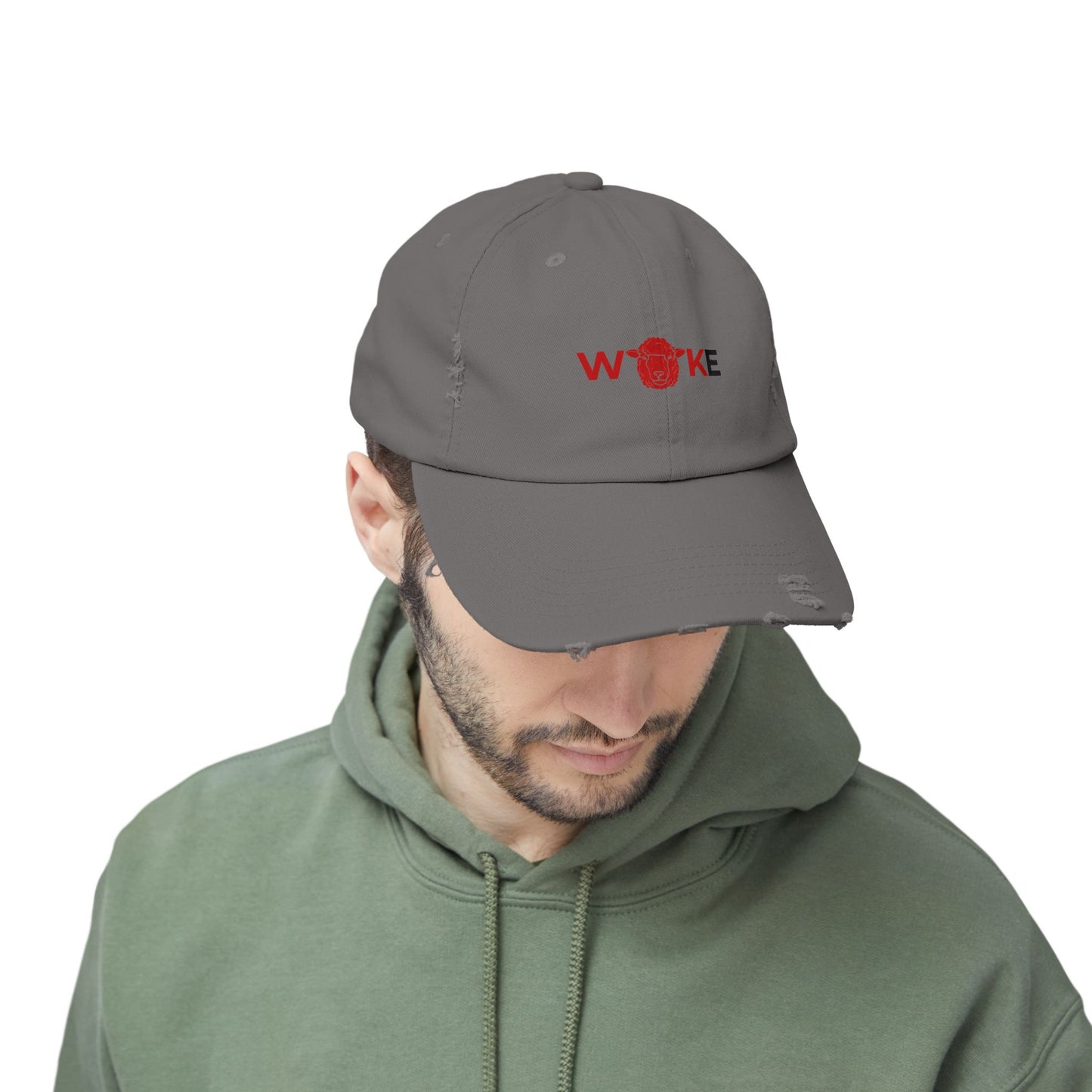 Unisex Distressed Cap with 'WOKE' Design, Trendy Fashion Accessory, Gift for Social Activists, Casual Wear, Summer Style, Vintage Vibe
