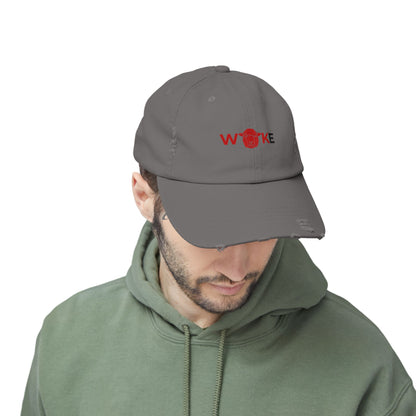 Unisex Distressed Cap with 'WOKE' Design, Trendy Fashion Accessory, Gift for Social Activists, Casual Wear, Summer Style, Vintage Vibe