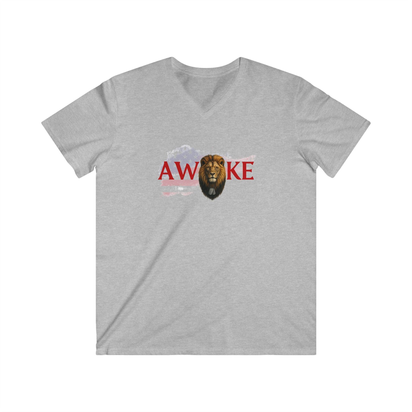 Awake Lion V-Neck Tee for Men, Casual Wear, Gift for Him, Patriotic Shirt, Summer Fashion, Statement Tee