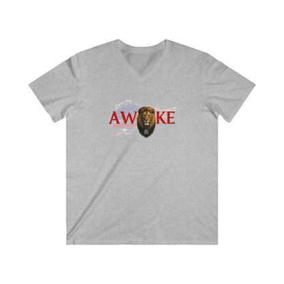 Awake Lion V-Neck Tee for Men, Casual Wear, Gift for Him, Patriotic Shirt, Summer Fashion, Statement Tee