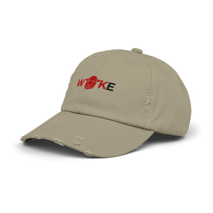 Unisex Distressed Cap with 'WOKE' Design, Trendy Fashion Accessory, Gift for Social Activists, Casual Wear, Summer Style, Vintage Vibe